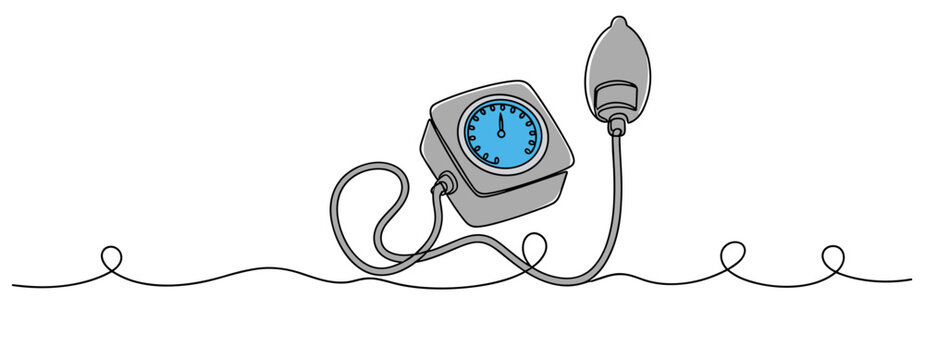 Blood pressure cuff lying on wavy line medical illustration. no editable strokes