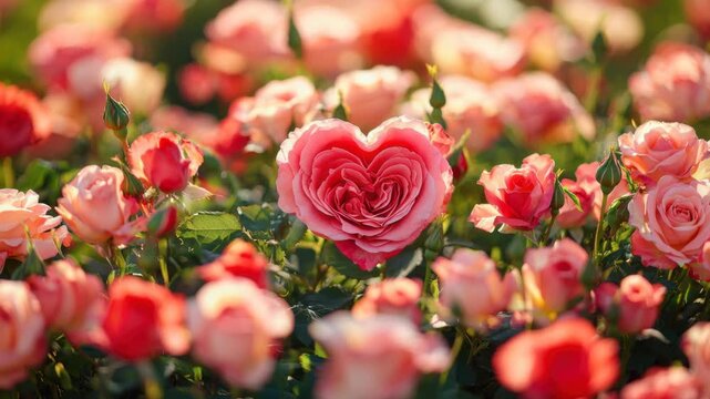 Nature photography romantic heart-shaped roses in a blooming garden
