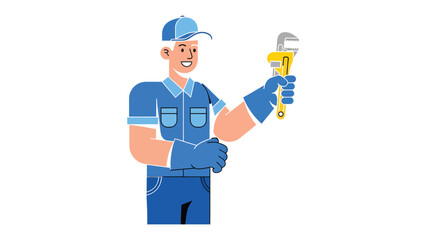 The Skilled Plumber: A confident plumber, dressed in professional attire, stands ready with their essential adjustable wrench, symbolizing expertise and commitment to quality service. © Ajm