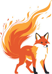 Obraz premium Colorful bold line art illustration of a fox tail shaped like a flame, abstract animal concept, thick vector outlines, bright flat palette, minimal composition, white background