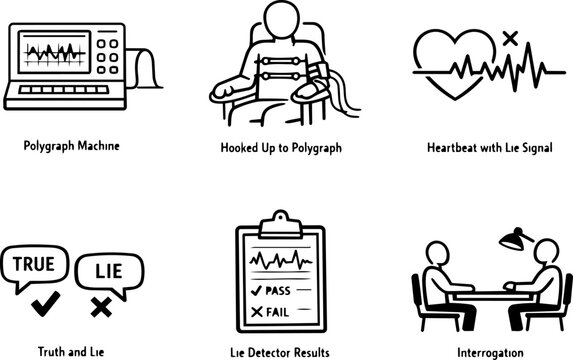 Lie detector polygraph interrogation line icons