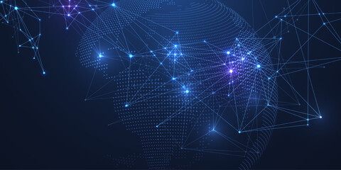 Global network connection concept. Big data visualization. Social network communication in the global computer networks. Internet technology. Business. Science. Vector illustration