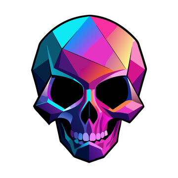 Abstract polygonal skull graphic with dazzling neon gradient colors, creating a unique and artistic vector illustration design.