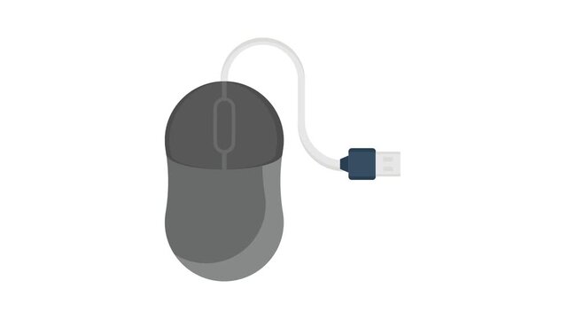  Computer mouse with a USB cable, positioned on a white background, showcasing its design and connectivity features.
