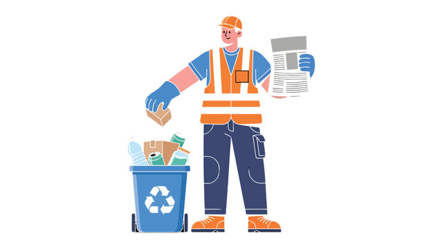 Recycling Awareness: A dedicated worker diligently separates recyclables, championing environmental stewardship.