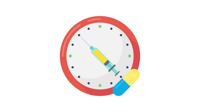 A clock with a syringe and a pill, representing the importance of timely medication administration.