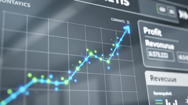 Video of business growth chart with upward graph animation, clean financial interface, corporate analytics dashboard, profit increase concept and modern fintech presentation background.