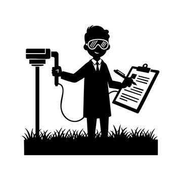 Geomagnetic Survey Scientist Measuring Earth Magnetic Field with Magnetometer Field Research Silhouette Vector Illustration