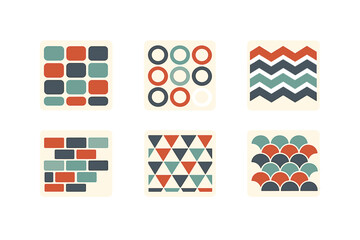 A collection of six square icons featuring various geometric patterns © Artstock
