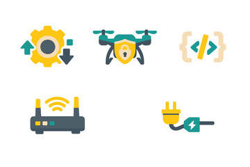 Fototapeta premium A collection of five flat vector icons representing modern technology