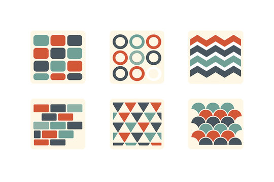 A collection of six square icons featuring various geometric patterns