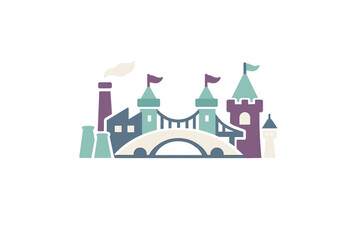 Fototapeta premium A flat vector illustration featuring a stylized cityscape with