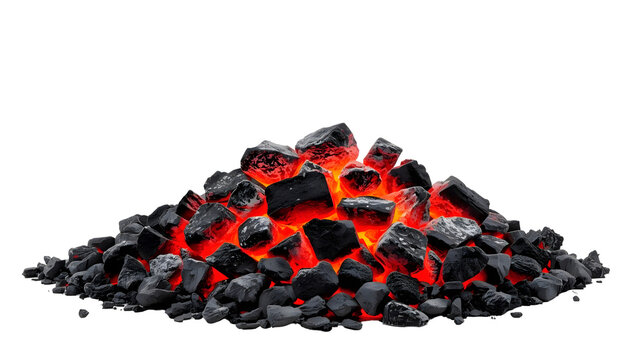 Glowing Embers A pile of red-hot charcoal glows with intense heat, ready to ignite the fire and bring warmth.
