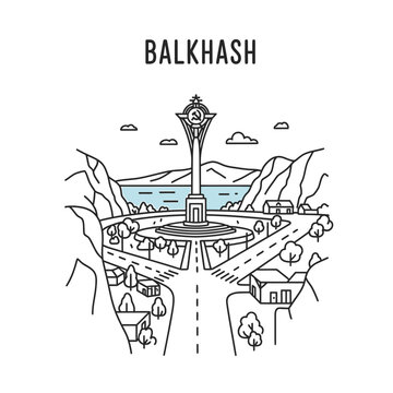 Balkhash Kazakhstan Outline Monument vector illustration