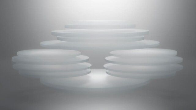 Abstract Geometric Shapes Ascending and Rearranging in a Minimalist Studio