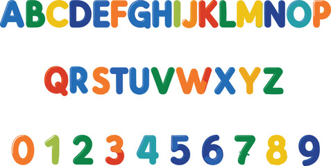 Colorful alphabet letters and numbers collection playful educational typography set for kids learning flat vector illustration © MdRazaul