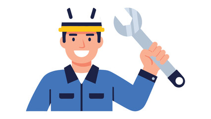 The Technician's Assurance: A skilled technician stands ready, showcasing a wrench and a reassuring smile, embodying reliability and expertise in their trade. © Abu