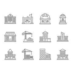 Fototapeta premium Building Line Icon Set on White Background vector illustration