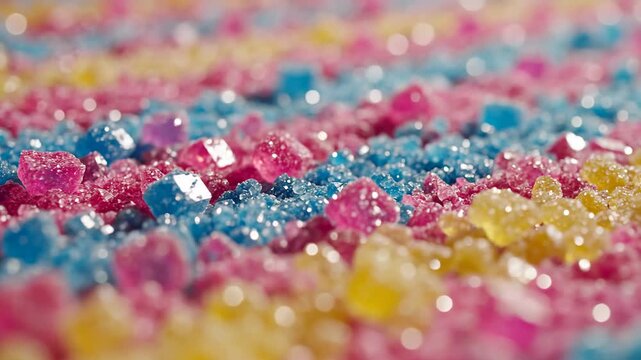 Video of Colorful Sugar Pattern &ndash; Abstract sweet backdrop, seamless design created for candy branding, dessert advertising and playful food packaging visuals with vibrant crystalline texture and bold