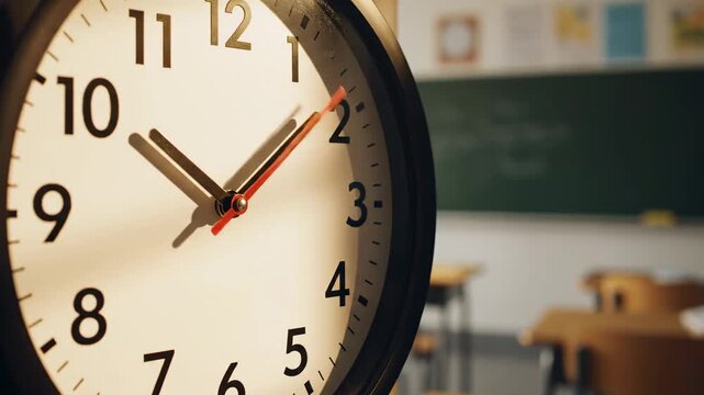 Video of Classroom Wall Clock Time-Lapse Animation with quiet academic environment and minimalist composition, ideal for back-to-school campaigns, study productivity content and educational