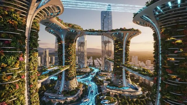 Future City: An awe-inspiring depiction of a futuristic city, where nature and technology blend seamlessly. The architecture is a marvel of innovation and sustainability.