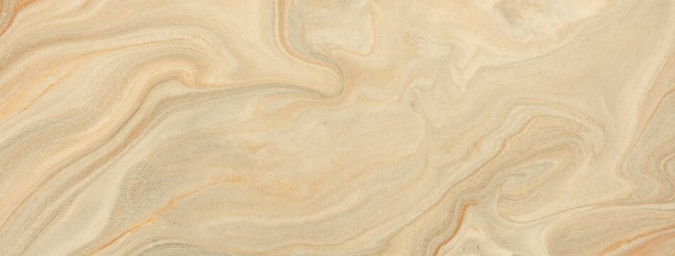 Abstract light beige fluid art background in pastel cream tones with marble texture and acrylic pour painting style, macro