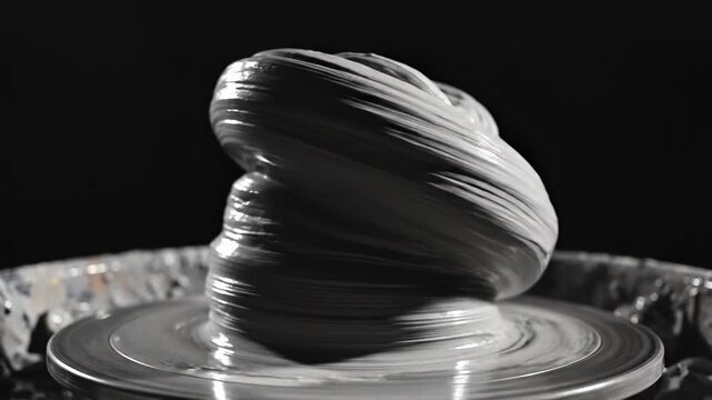 Video of abstract clay transformation on pottery wheel, contemporary craft art concept, creative process and material experimentation visual.