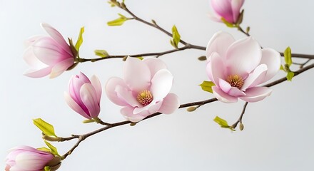 Obraz premium Elegant sprig with delicate pink blooms and buds against a soft, plain backdrop