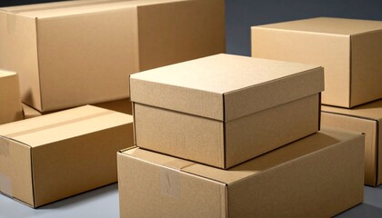 Fototapeta premium “Stack of brown cardboard boxes in studio.”