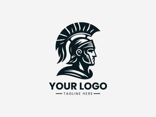 Fototapeta premium Spartan warrior with crested helmet in bold modern black vector logo illustration style