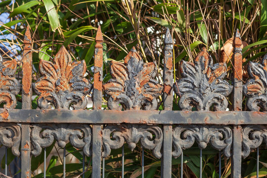 Alter verzierter Gartenzaun aus Gu&szlig;eisen, Bremen, Deutschland
