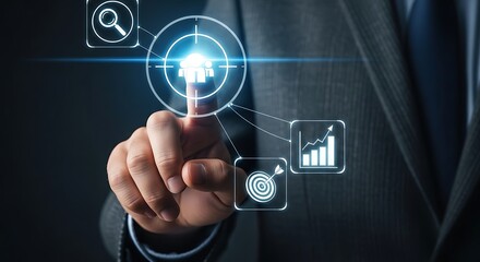 Fototapeta premium Businessman Targeting Business Goals with Digital Interface