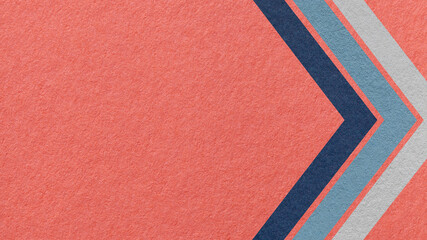 Fototapeta premium Coral paper texture background with blue chevron corner stripes and copy space for banner, presentation, template