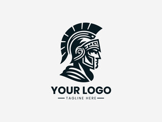 Fototapeta premium Ancient Greek authority warrior with classical helmet in bold black vector logo illustration style