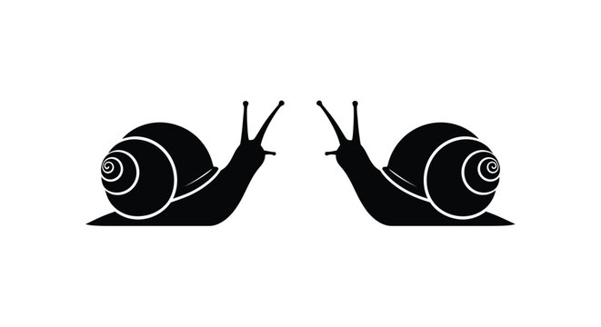 Two black snails facing each other in a minimalist graphic design