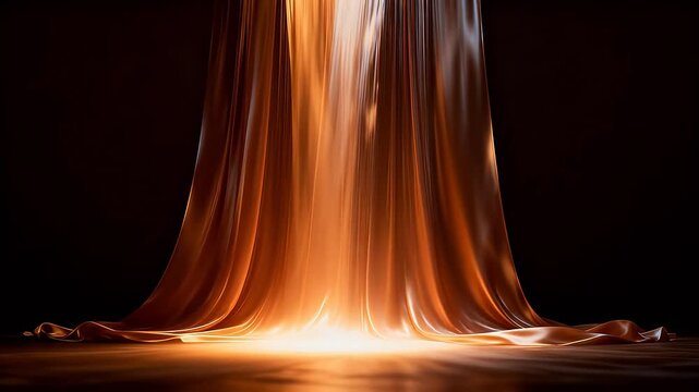 Golden silk fabric draped with soft light and texture