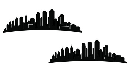 Obraz premium Black silhouette of a city skyline repeated twice on a white background
