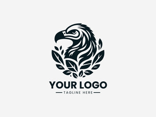 Vulture head combined with leaf elements in modern black vector logo illustration style