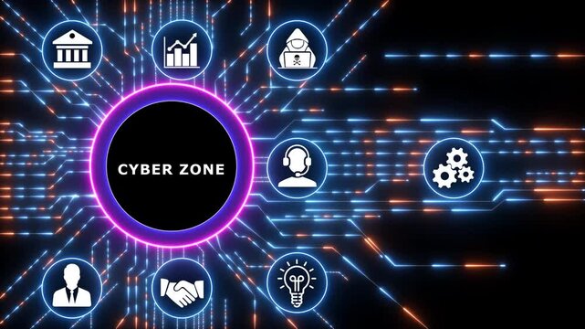 CYBER ZONE business concept.Circuit board with Technology background. Business, Technology, Internet and network concept.investment financial growth concept. 4k video