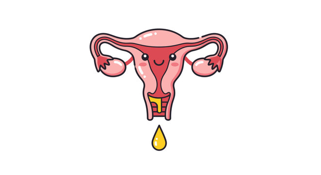 Cute Cartoon Female Reproductive System Showing Vaginal Discharge