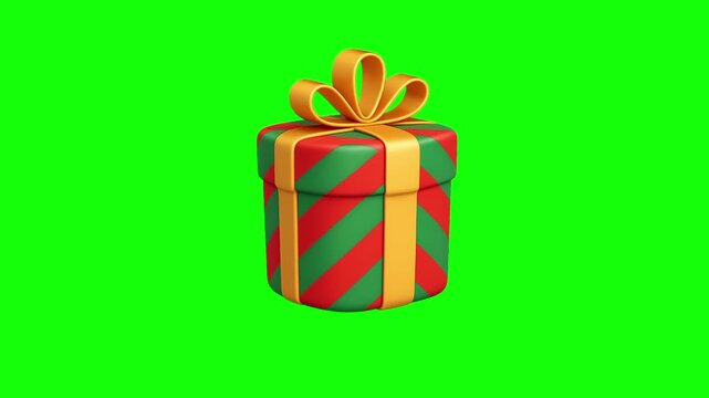 Green, red gift box animation concept with cute golden ribbon vector icon symbol. Animated reward and present illustration design. Motion graphic video template with green screen background