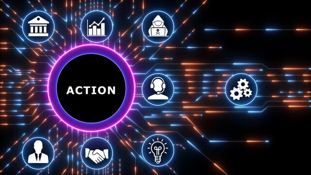 Action business concept.Circuit board with Technology background. Business, Technology, Internet and network concept.investment financial growth concept. 4k video