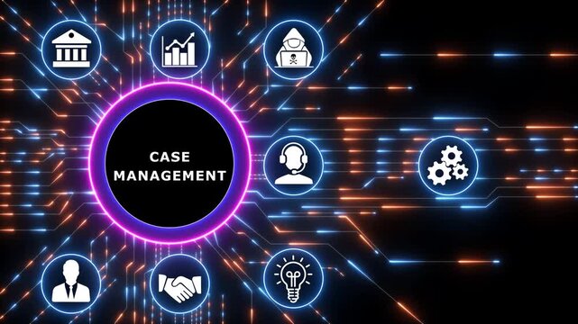 Case management business concept.Circuit board with Technology background. Business, Technology, Internet and network concept.investment financial growth concept. 4k video