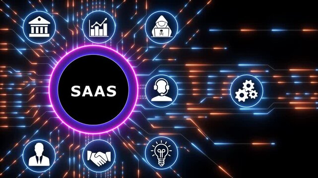 Saas business concept.Circuit board with Technology background. Business, Technology, Internet and network concept.investment financial growth concept. 4k video