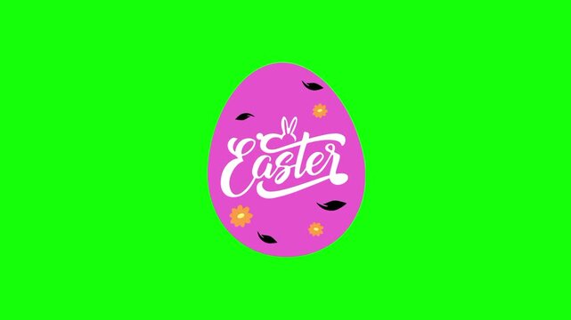 Pink easter egg animation concept with floral, flower, easter lettering word vector icon symbol. Animated illustration design. Editable item motion graphic video template with green screen background