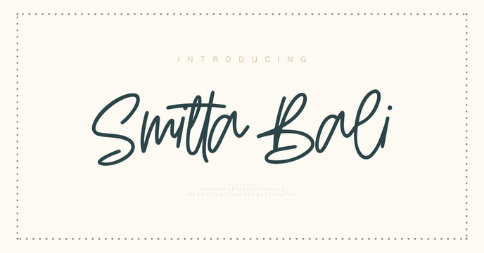 Smilta Bali, Luxury script alphabet letters font with tails. Typography elegant classic lettering serif fonts and number decorative vintage retro concept for logo branding. vector illustration
