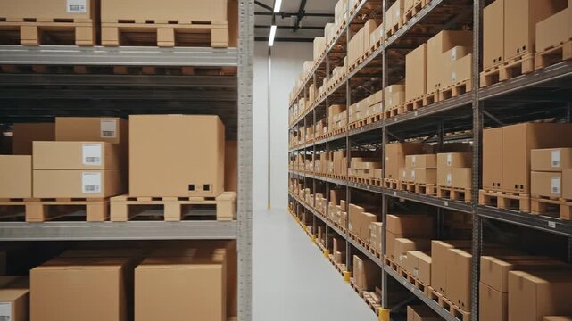 Video of Storage Shelf Scene &ndash; Boxes alignment, practical space showcasing organized warehouse concept, home storage solution and minimalist inventory system for commercial and lifestyle branding.