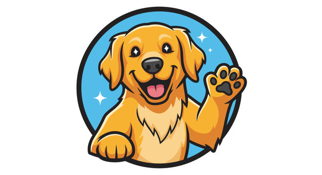 Friendly cartoon golden retriever dog waving.