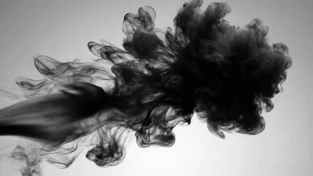 Video of smoke brush strokes forming soft black ink wave shapes, abstract artistic background, modern minimal design concept for branding and editorial visuals with flowing inky plumes drifting across