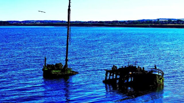 Historic Shipwreck, Maritime Scenery, West Coast, Aerial Orbital View